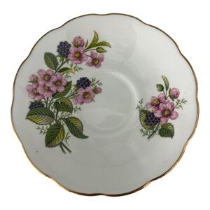 Queen Anne Bone China Blackberries Floral Gold Rimmed Saucer Trinket Dish